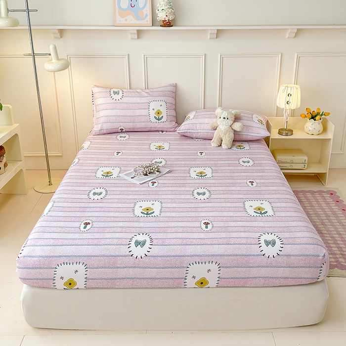 91家纺网 家纺一手货源 找家纺 缦彩 2026新款A类全棉老粗布床笠单件加厚床罩三件套 浅草花信