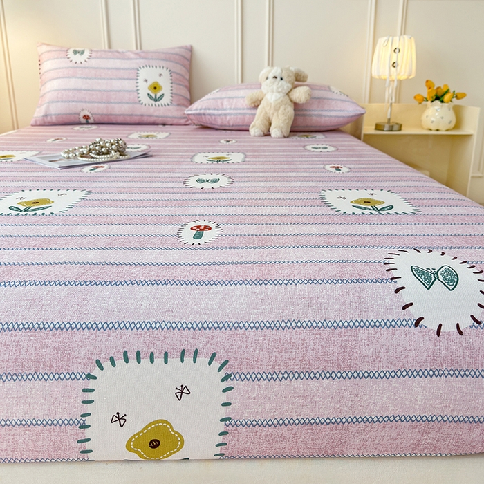 91家纺网 家纺一手货源 找家纺 缦彩 2026新款A类全棉老粗布床笠单件加厚床罩三件套 浅草花信