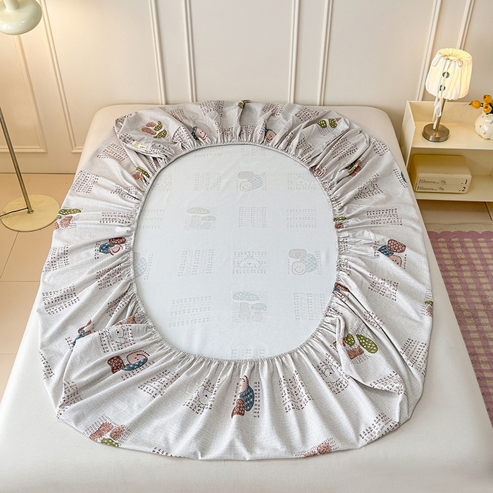 91家纺网 家纺一手货源 找家纺 缦彩 2026新款A类全棉老粗布床笠单件加厚床罩三件套 森系小菇