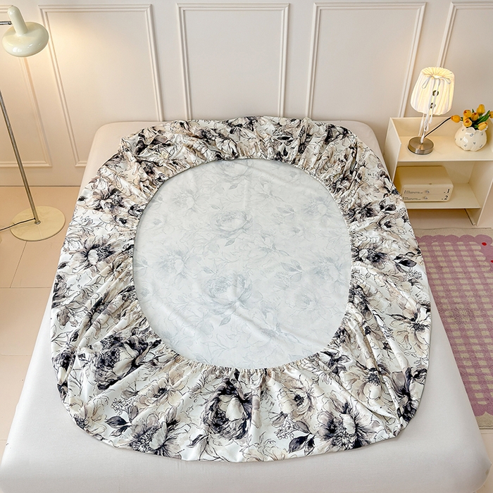 91家纺网 家纺一手货源 找家纺 缦彩 2026新款A类全棉老粗布床笠单件加厚床罩三件套 素墨芳华