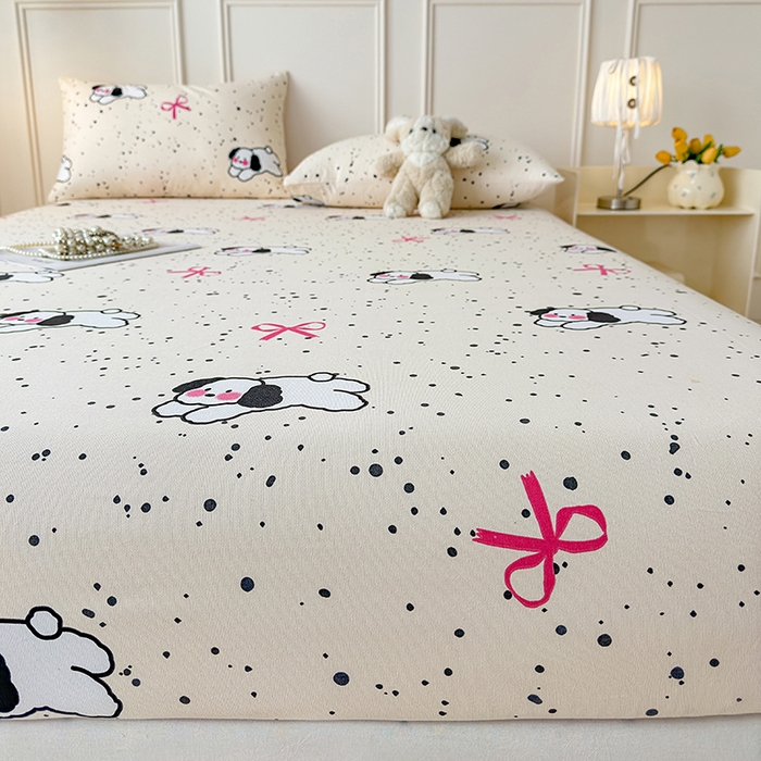 91家纺网 家纺一手货源 找家纺 缦彩 2026新款A类全棉老粗布床笠单件加厚床罩三件套 星点萌宠