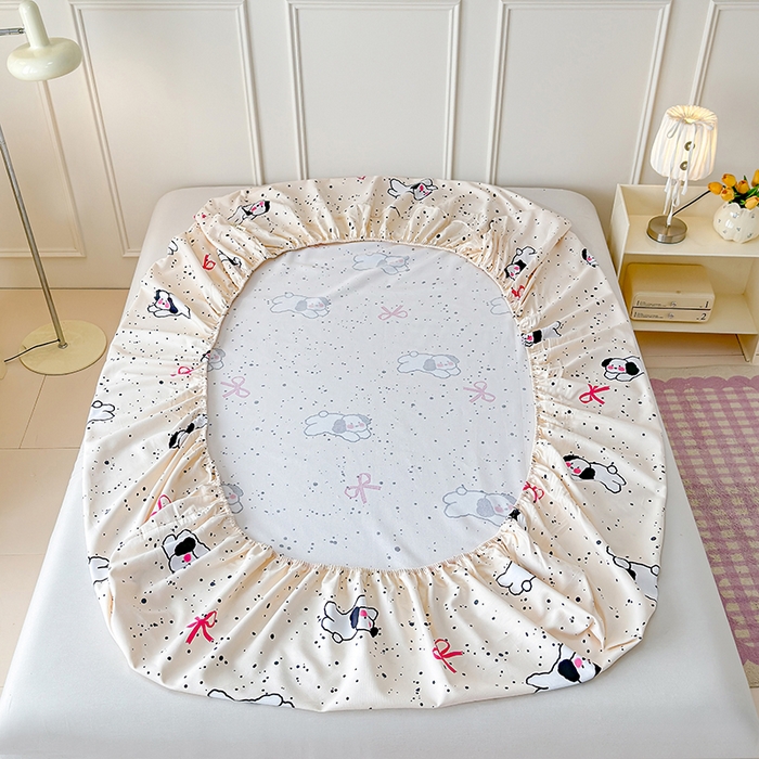 91家纺网 家纺一手货源 找家纺 缦彩 2026新款A类全棉老粗布床笠单件加厚床罩三件套 星点萌宠