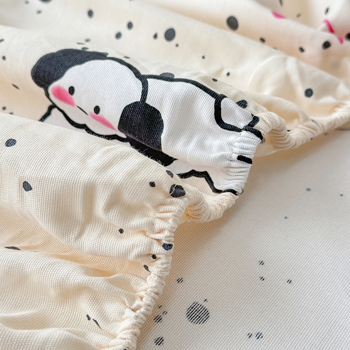 91家纺网 家纺一手货源 找家纺 缦彩 2026新款A类全棉老粗布床笠单件加厚床罩三件套 星点萌宠