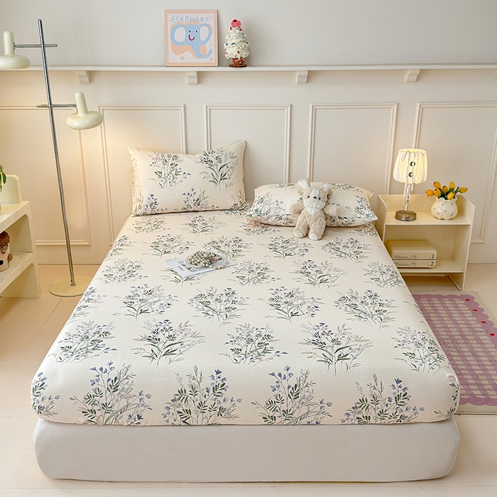 91家纺网 家纺一手货源 找家纺 缦彩 2026新款A类全棉老粗布床笠单件加厚床罩三件套 云间青色