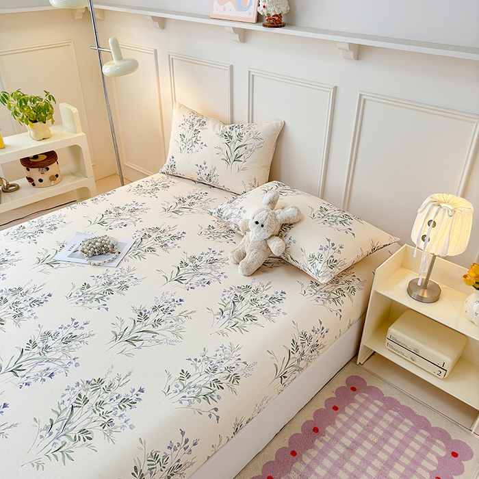 91家纺网 家纺一手货源 找家纺 缦彩 2026新款A类全棉老粗布床笠单件加厚床罩三件套 云间青色