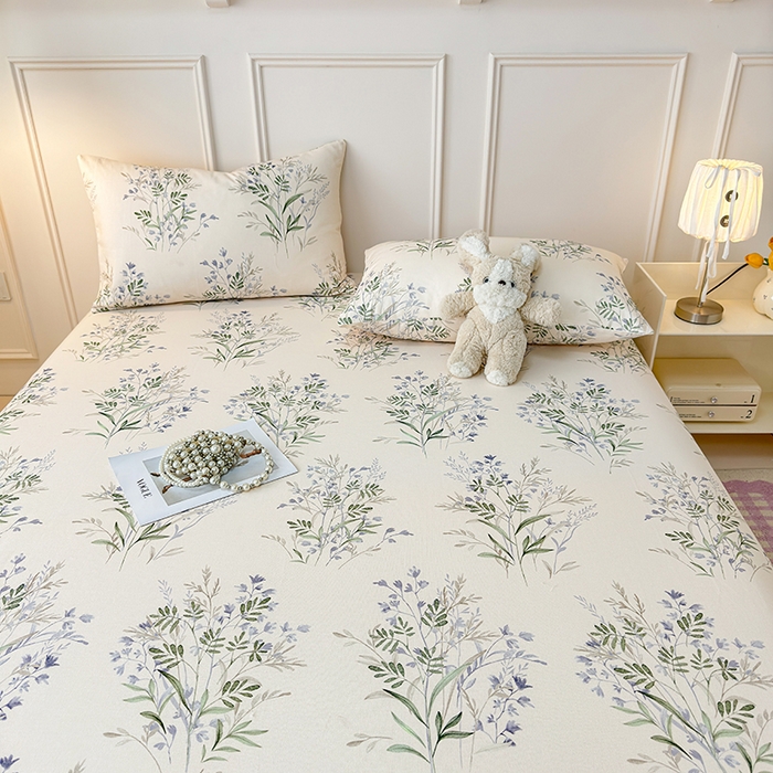 91家纺网 家纺一手货源 找家纺 缦彩 2026新款A类全棉老粗布床笠单件加厚床罩三件套 云间青色