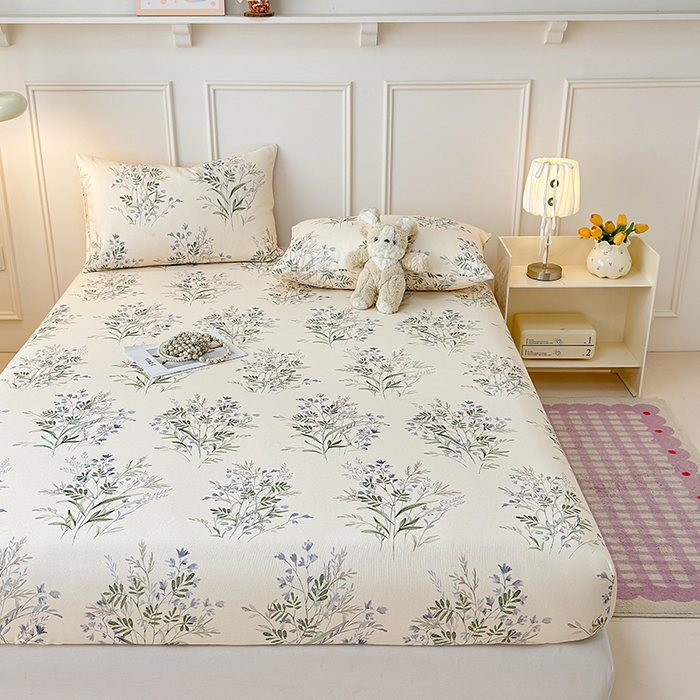 91家纺网 家纺一手货源 找家纺 缦彩 2026新款A类全棉老粗布床笠单件加厚床罩三件套 云间青色