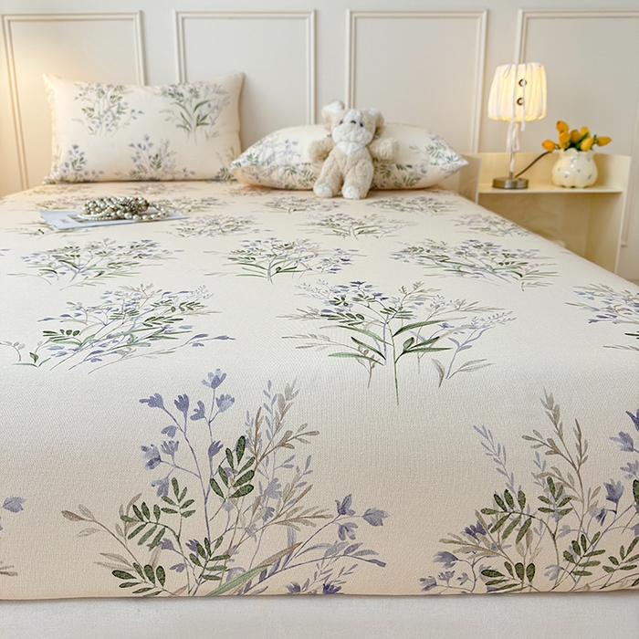 91家纺网 家纺一手货源 找家纺 缦彩 2026新款A类全棉老粗布床笠单件加厚床罩三件套 云间青色