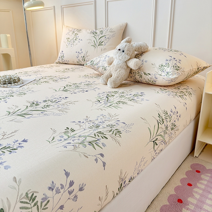 91家纺网 家纺一手货源 找家纺 缦彩 2026新款A类全棉老粗布床笠单件加厚床罩三件套 云间青色