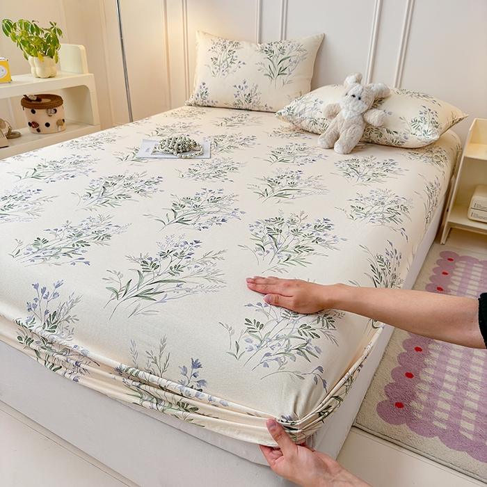 91家纺网 家纺一手货源 找家纺 缦彩 2026新款A类全棉老粗布床笠单件加厚床罩三件套 云间青色