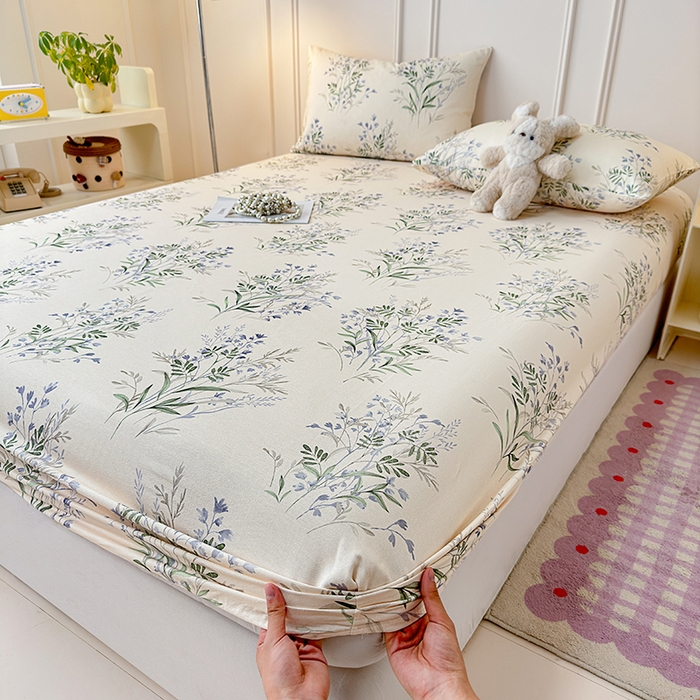 91家纺网 家纺一手货源 找家纺 缦彩 2026新款A类全棉老粗布床笠单件加厚床罩三件套 云间青色