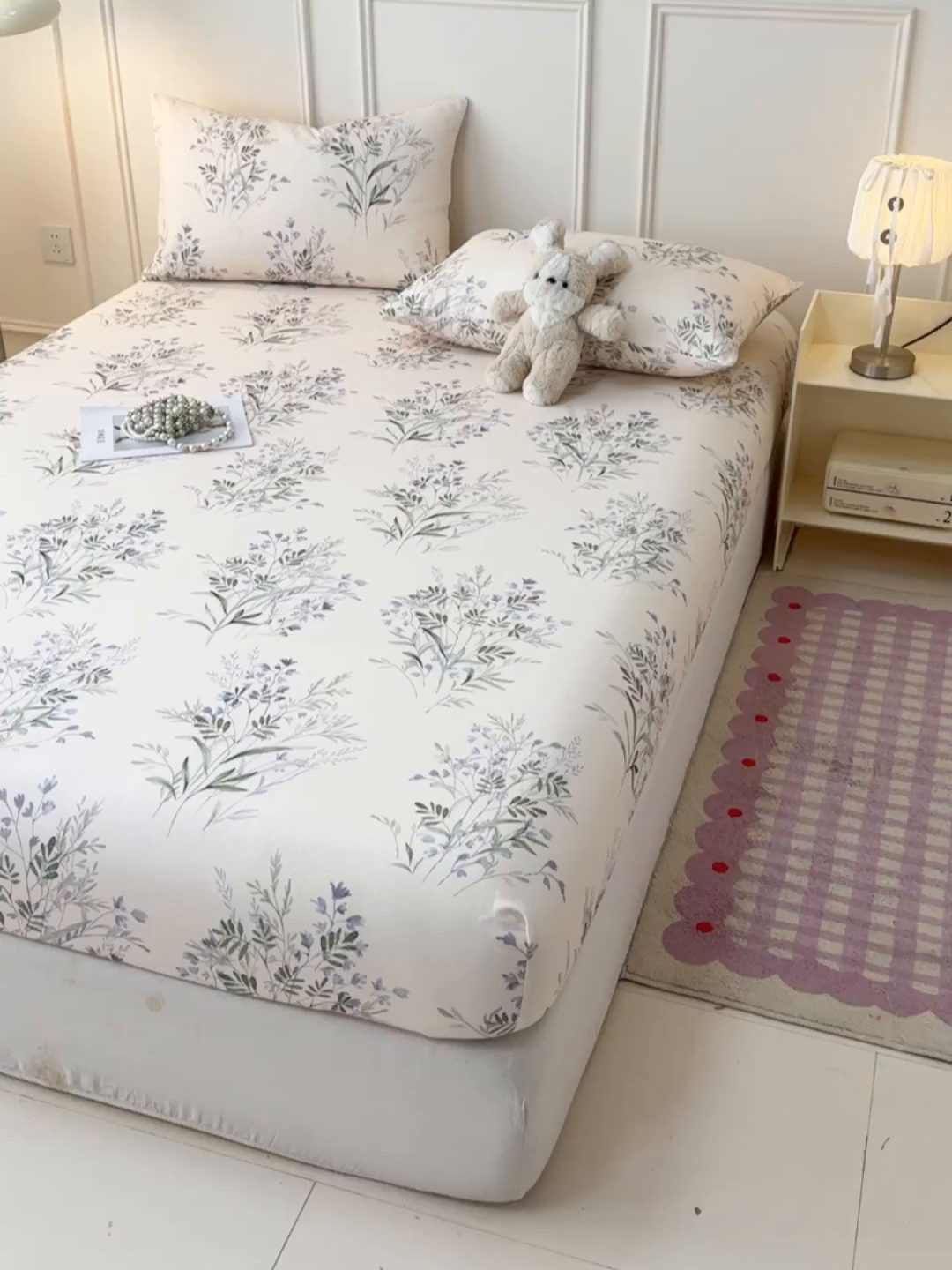 91家纺网 家纺一手货源 找家纺 缦彩 2026新款A类全棉老粗布床笠单件加厚床罩三件套 云间青色