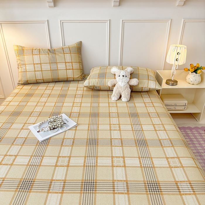 91家纺网 家纺一手货源 找家纺 缦彩 2026新款A类全棉老粗布床笠单件加厚床罩三件套 金灰格调