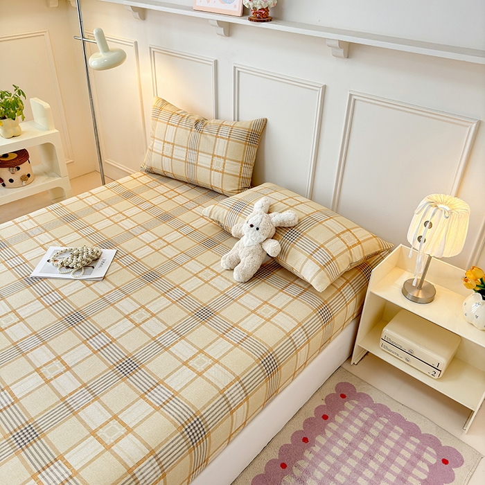 91家纺网 家纺一手货源 找家纺 缦彩 2026新款A类全棉老粗布床笠单件加厚床罩三件套 金灰格调