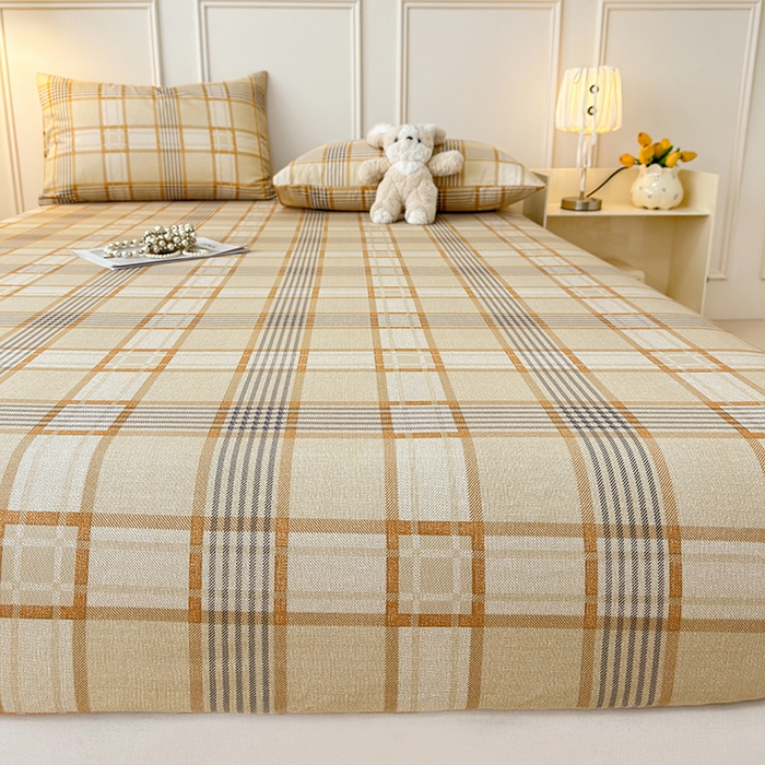 91家纺网 家纺一手货源 找家纺 缦彩 2026新款A类全棉老粗布床笠单件加厚床罩三件套 金灰格调