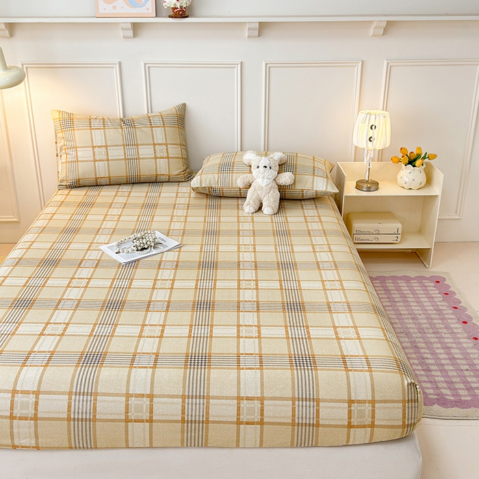 91家纺网 家纺一手货源 找家纺 缦彩 2026新款A类全棉老粗布床笠单件加厚床罩三件套 金灰格调