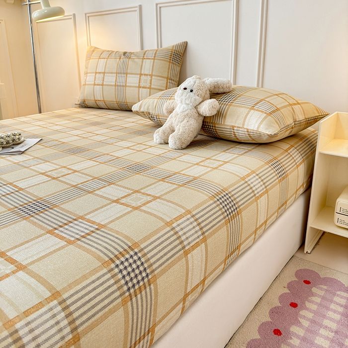 91家纺网 家纺一手货源 找家纺 缦彩 2026新款A类全棉老粗布床笠单件加厚床罩三件套 金灰格调