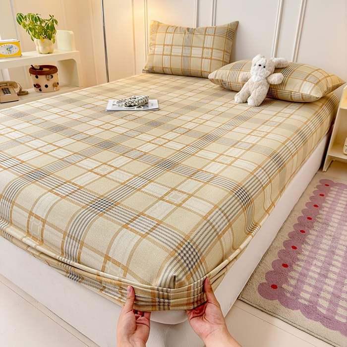 91家纺网 家纺一手货源 找家纺 缦彩 2026新款A类全棉老粗布床笠单件加厚床罩三件套 金灰格调