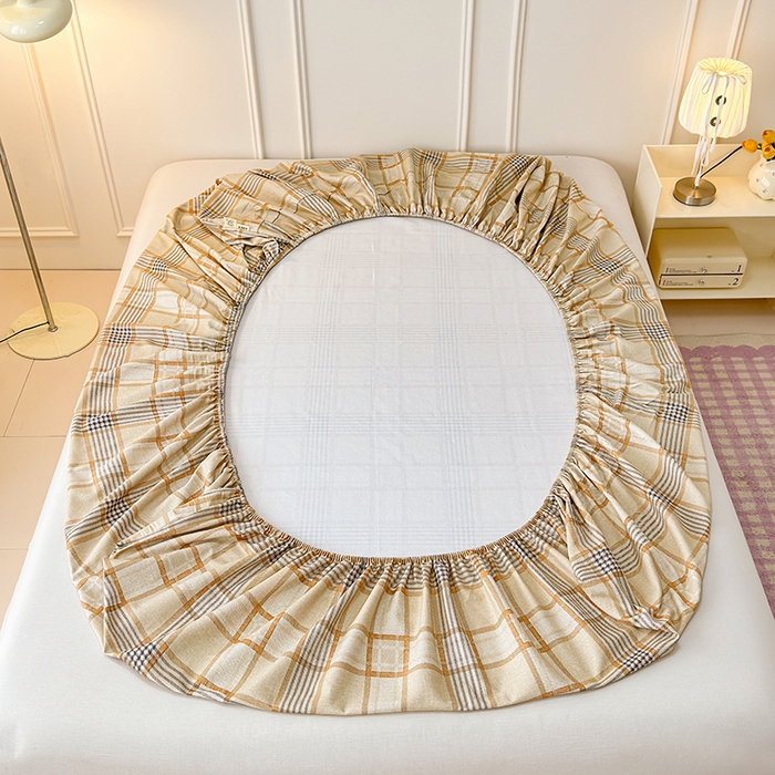 91家纺网 家纺一手货源 找家纺 缦彩 2026新款A类全棉老粗布床笠单件加厚床罩三件套 金灰格调