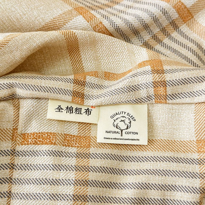 91家纺网 家纺一手货源 找家纺 缦彩 2026新款A类全棉老粗布床笠单件加厚床罩三件套 金灰格调
