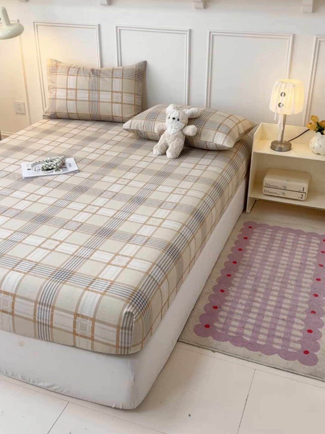 91家纺网 家纺一手货源 找家纺 缦彩 2026新款A类全棉老粗布床笠单件加厚床罩三件套 金灰格调