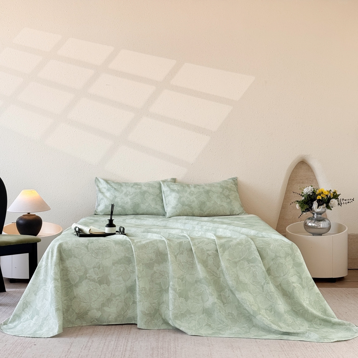 91家纺网 家纺一手货源 找家纺 遇安家纺 2026年新款原棉老粗布凉席三件套 香岛巴黎-绿