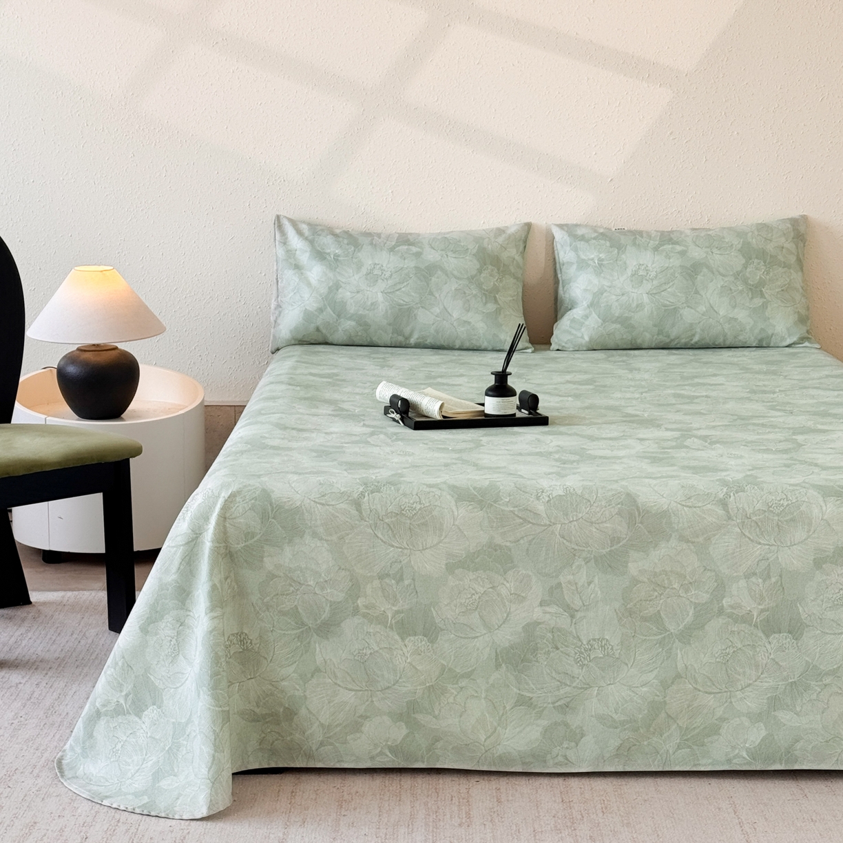 遇安家纺 2026年新款原棉老粗布凉席三件套 香岛巴黎-绿