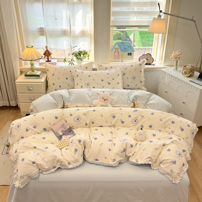 91家纺网 家纺一手货源 找家纺 漫仙阁家纺 2026新款云感泡芙棉四件套 爱心狗