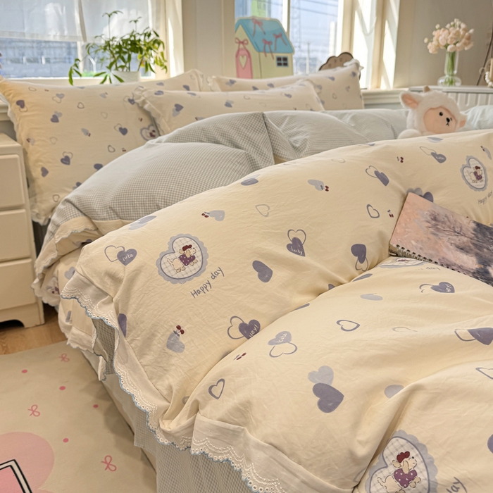 91家纺网 家纺一手货源 找家纺 漫仙阁家纺 2026新款云感泡芙棉四件套 爱心狗