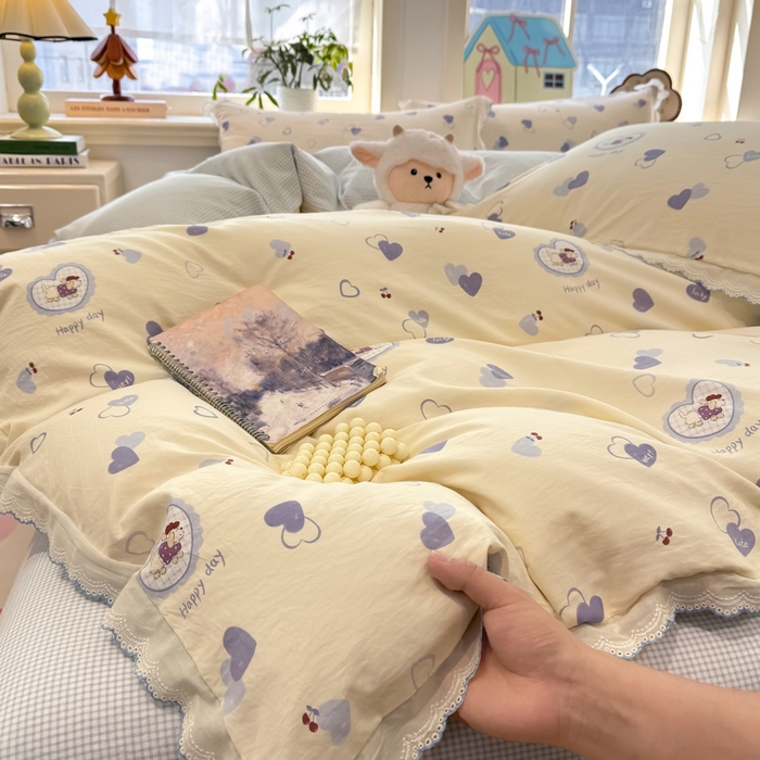 91家纺网 家纺一手货源 找家纺 漫仙阁家纺 2026新款云感泡芙棉四件套 爱心狗