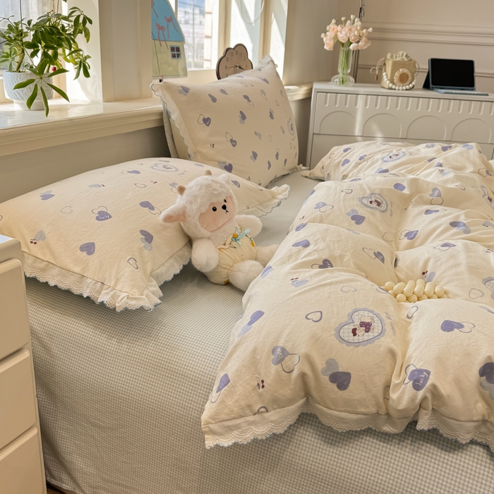 91家纺网 家纺一手货源 找家纺 漫仙阁家纺 2026新款云感泡芙棉四件套 爱心狗