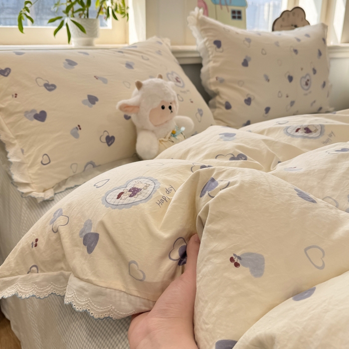 91家纺网 家纺一手货源 找家纺 漫仙阁家纺 2026新款云感泡芙棉四件套 爱心狗