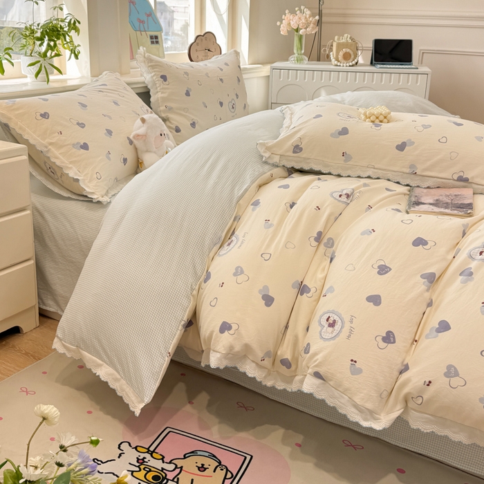 91家纺网 家纺一手货源 找家纺 漫仙阁家纺 2026新款云感泡芙棉四件套 爱心狗