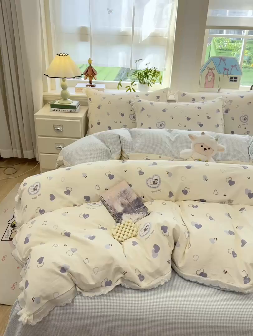 91家纺网 家纺一手货源 找家纺 漫仙阁家纺 2026新款云感泡芙棉四件套 爱心狗