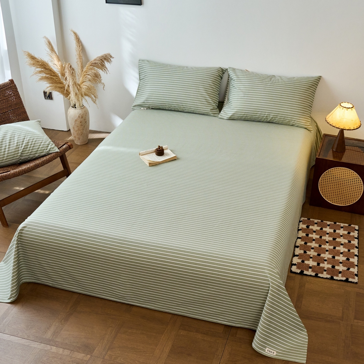 91家纺网 家纺一手货源 找家纺 春皖家纺 2026新款全棉老粗布席子凉席普通款单床单床单单件 细川-绿