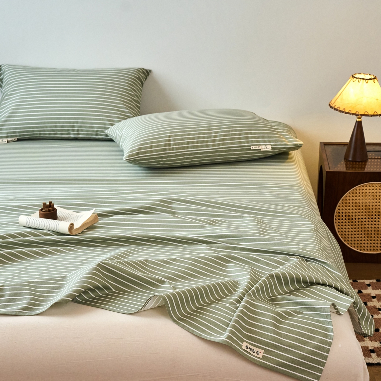 91家纺网 家纺一手货源 找家纺 春皖家纺 2026新款全棉老粗布席子凉席普通款单床单床单单件 细川-绿