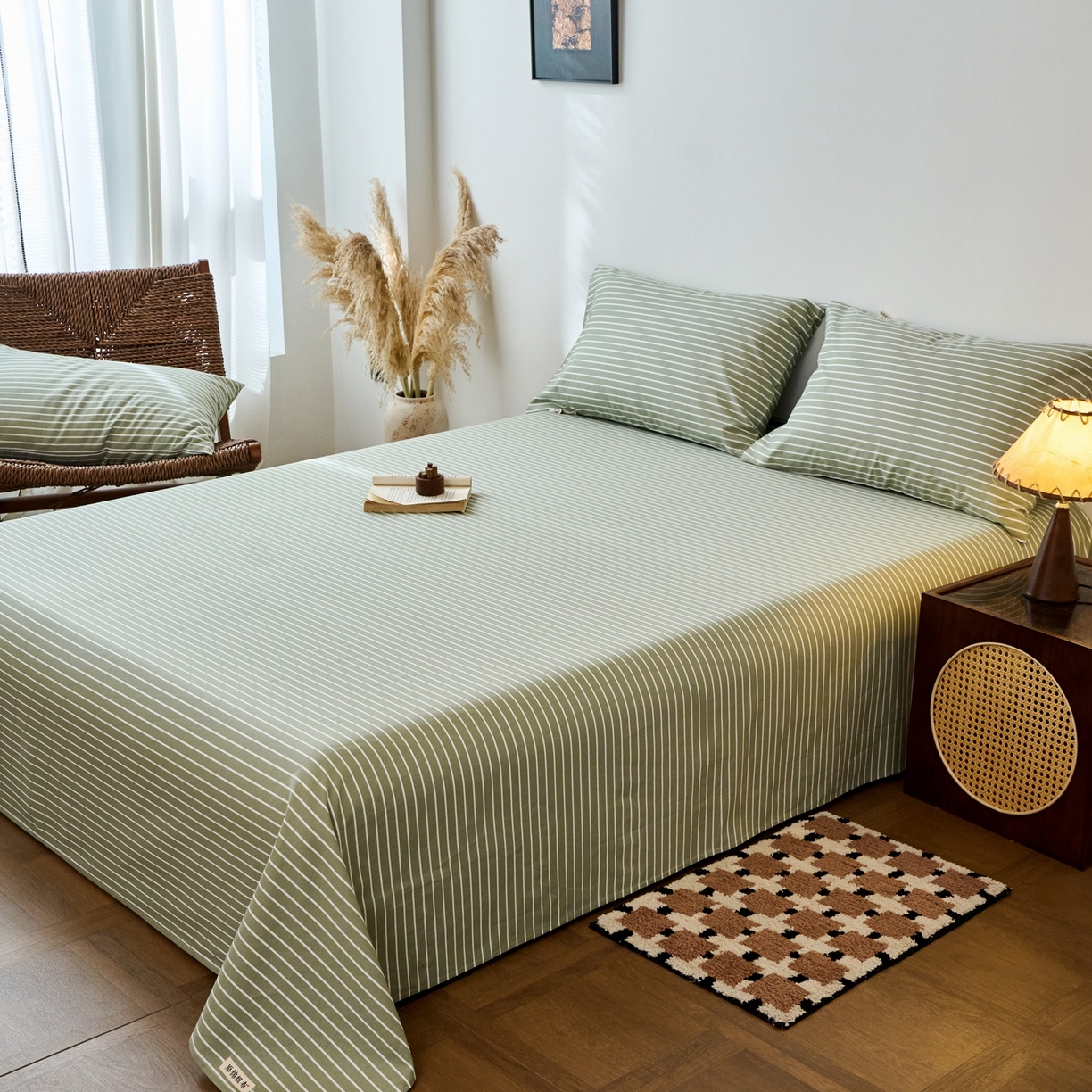 91家纺网 家纺一手货源 找家纺 春皖家纺 2026新款全棉老粗布席子凉席普通款单床单床单单件 细川-绿