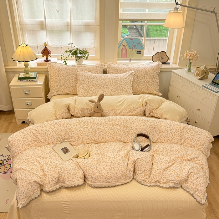 91家纺网 家纺一手货源 找家纺 漫仙阁家纺 2026新款云感泡芙棉四件套 花影