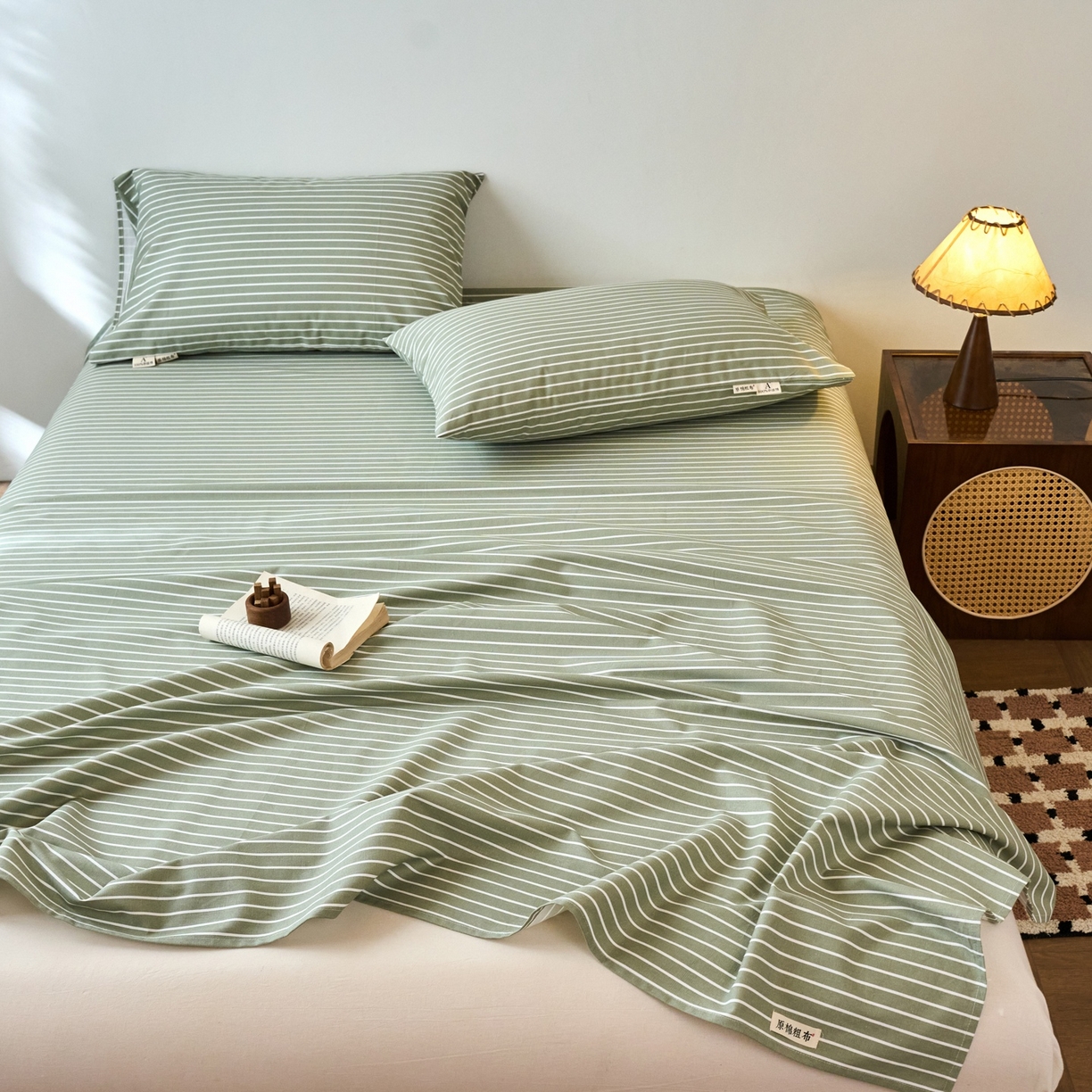 91家纺网 家纺一手货源 找家纺 春皖家纺 2026新款全棉老粗布席子凉席普通款单床单床单单件 细川-绿