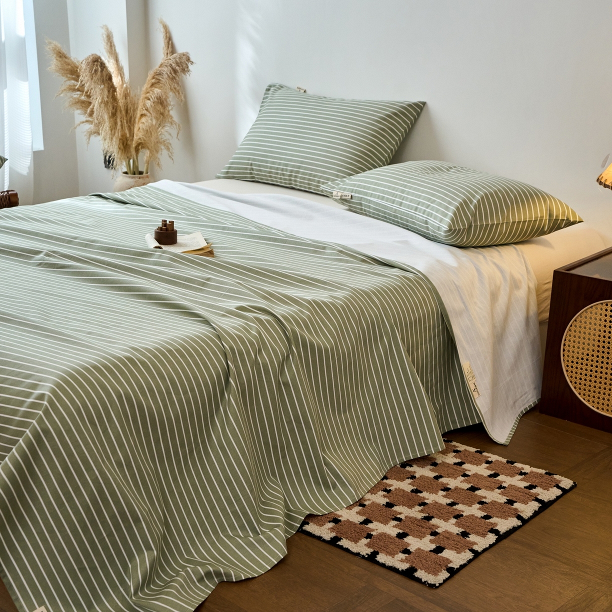 91家纺网 家纺一手货源 找家纺 春皖家纺 2026新款全棉老粗布席子凉席普通款单床单床单单件 细川-绿