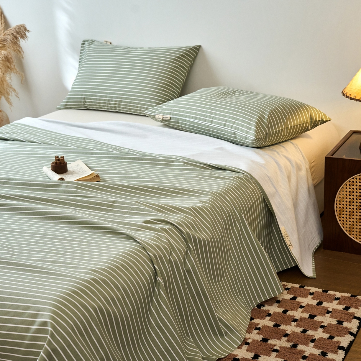 91家纺网 家纺一手货源 找家纺 春皖家纺 2026新款全棉老粗布席子凉席普通款单床单床单单件 细川-绿