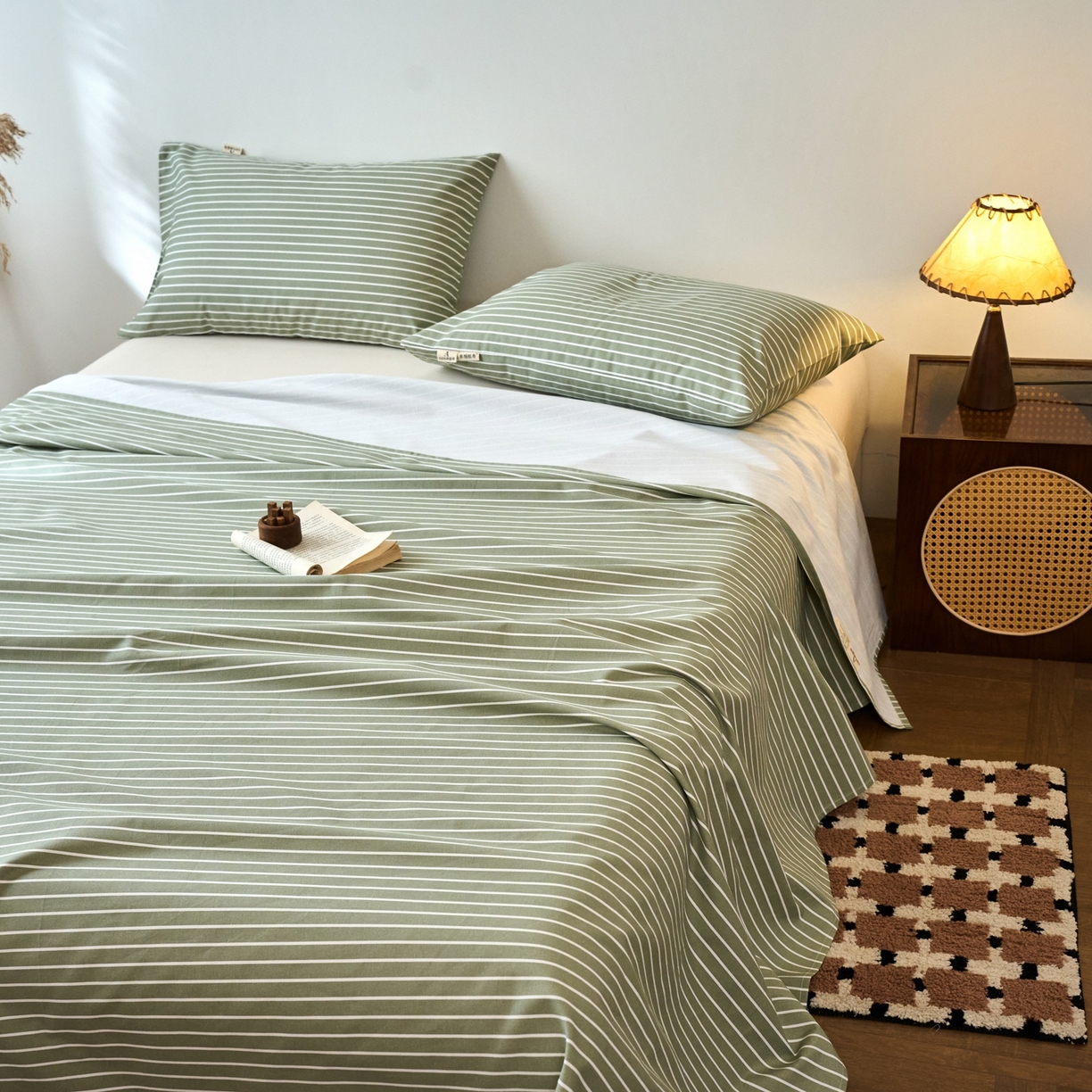 91家纺网 家纺一手货源 找家纺 春皖家纺 2026新款全棉老粗布席子凉席普通款单床单床单单件 细川-绿