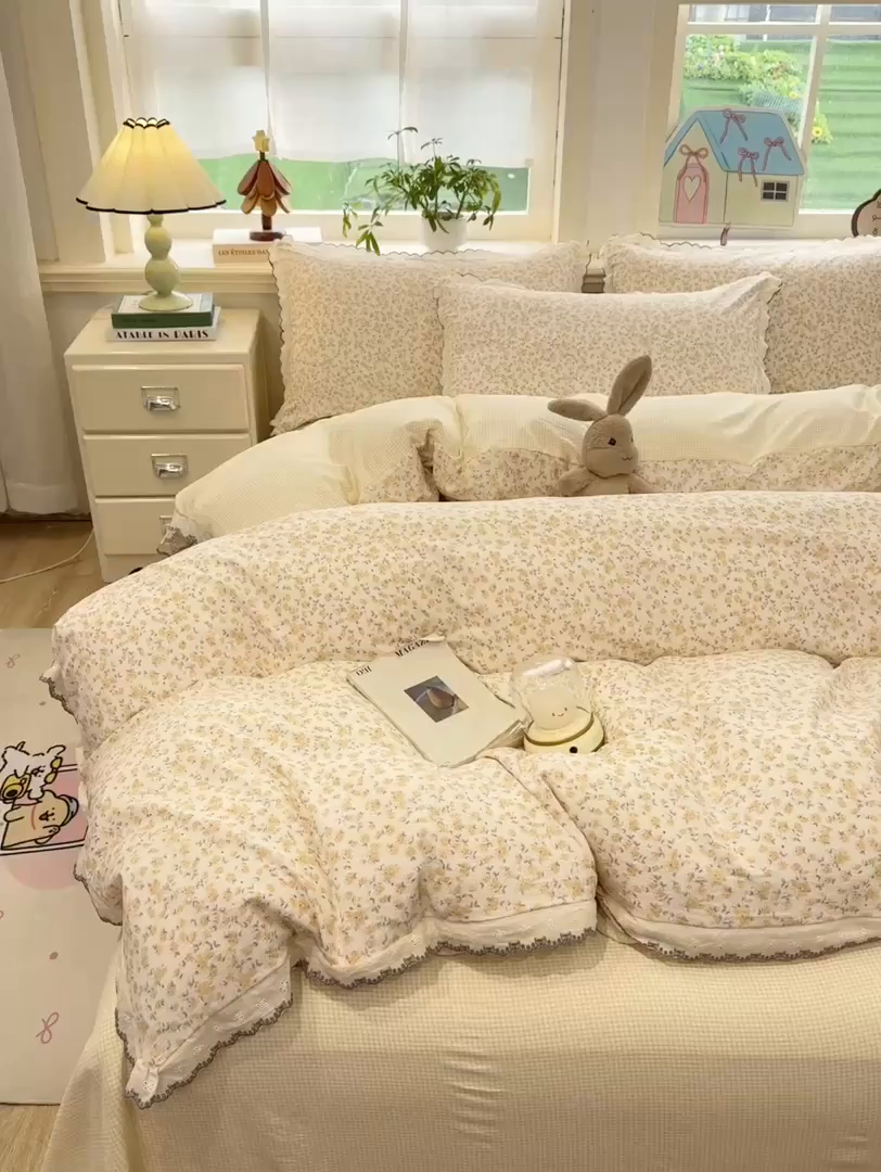 91家纺网 家纺一手货源 找家纺 漫仙阁家纺 2026新款云感泡芙棉四件套 花影