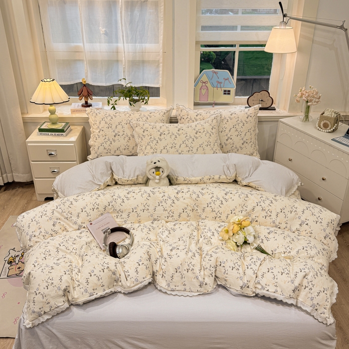 91家纺网 家纺一手货源 找家纺 漫仙阁家纺 2026新款云感泡芙棉四件套 槿上花开