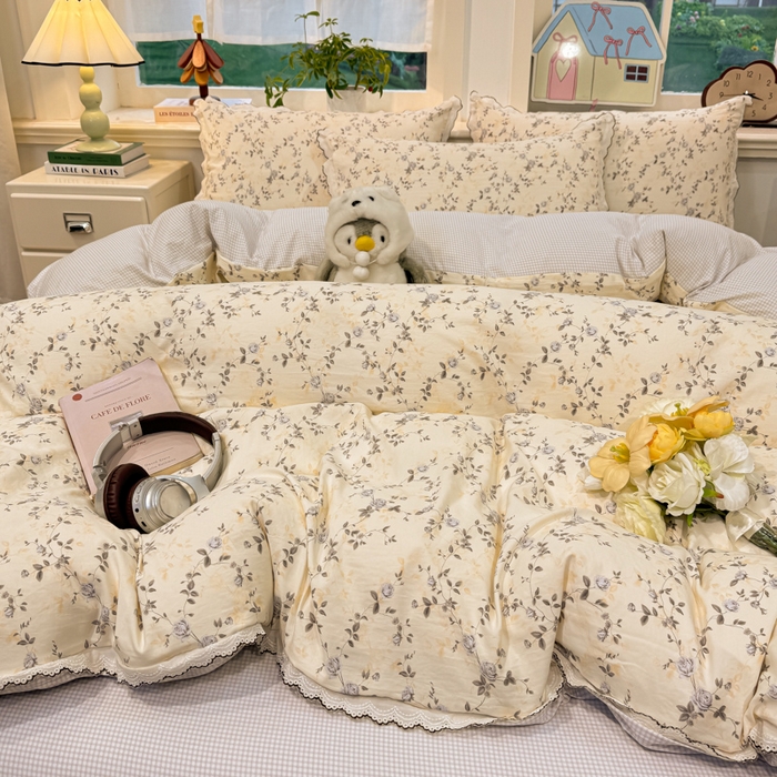 91家纺网 家纺一手货源 找家纺 漫仙阁家纺 2026新款云感泡芙棉四件套 槿上花开