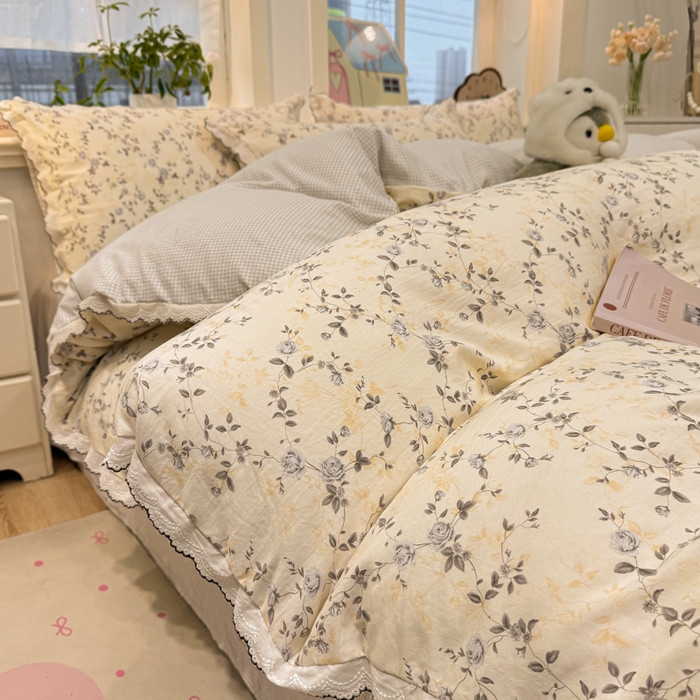 91家纺网 家纺一手货源 找家纺 漫仙阁家纺 2026新款云感泡芙棉四件套 槿上花开