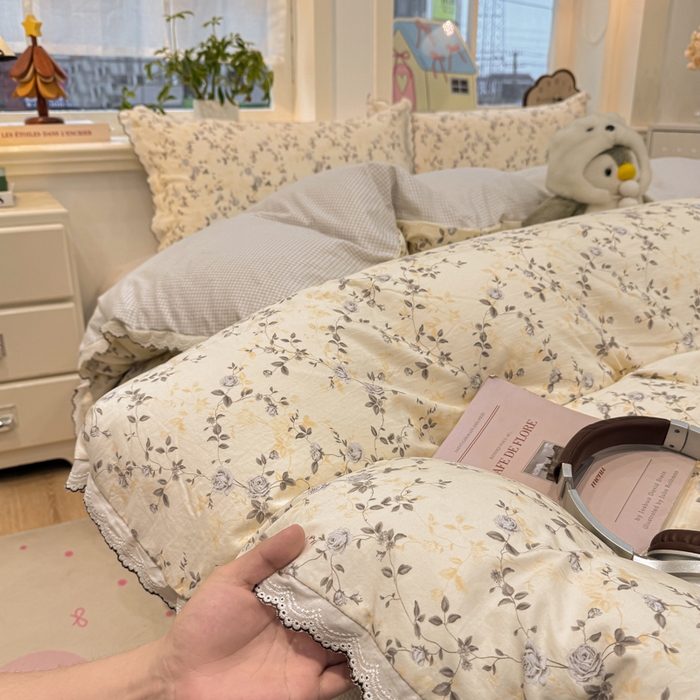 91家纺网 家纺一手货源 找家纺 漫仙阁家纺 2026新款云感泡芙棉四件套 槿上花开