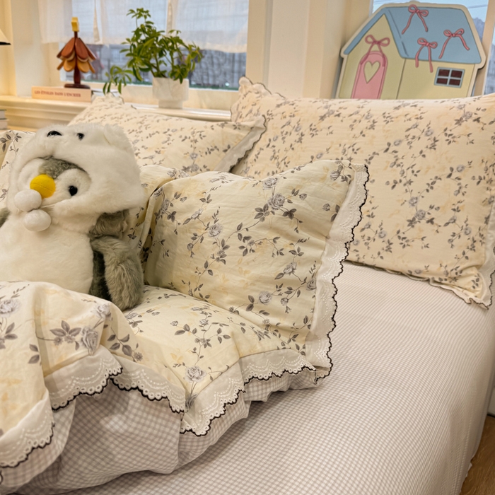 91家纺网 家纺一手货源 找家纺 漫仙阁家纺 2026新款云感泡芙棉四件套 槿上花开