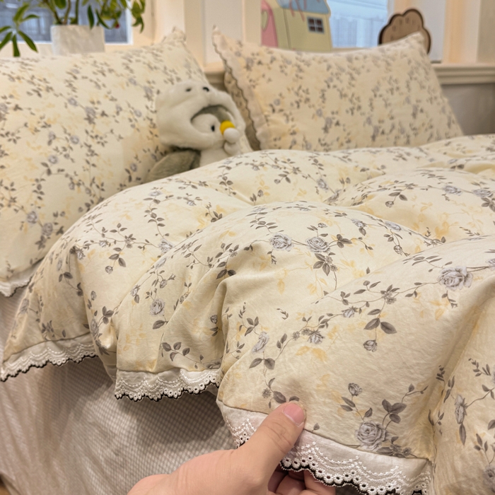 91家纺网 家纺一手货源 找家纺 漫仙阁家纺 2026新款云感泡芙棉四件套 槿上花开