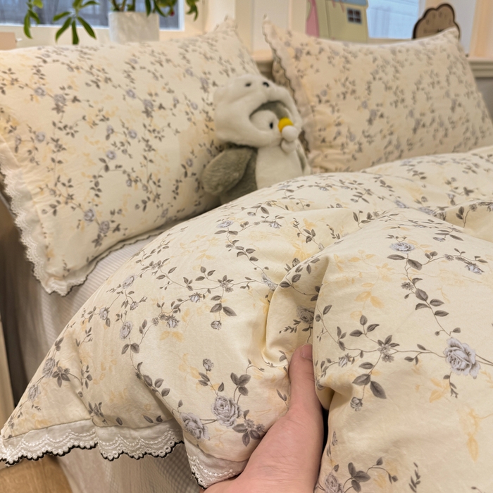 91家纺网 家纺一手货源 找家纺 漫仙阁家纺 2026新款云感泡芙棉四件套 槿上花开